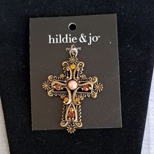 Hildie & Jo Gold and Orange Cross Pendant Charm